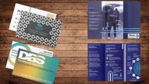 business card and trifold brochures developed by Kalahari design studio.