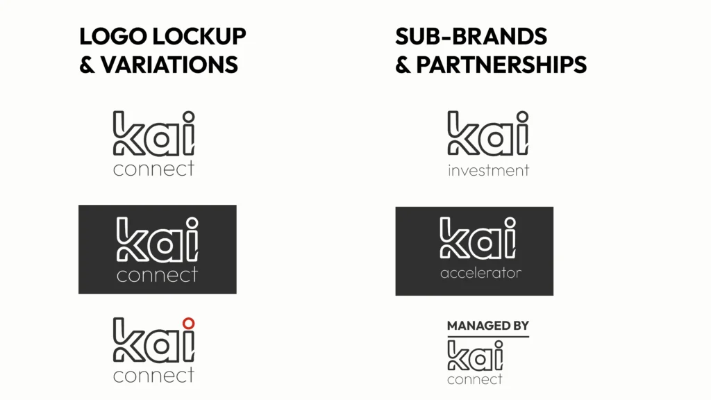 kai connect logo and brand logo lockup. includes kai invest and kai accelerator